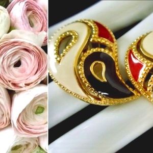 Cream Navy and Red Earrings, Teardrop Shape